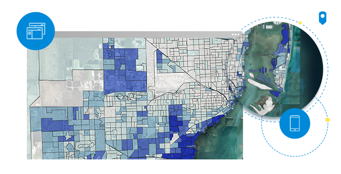 Street grid map with areas highlighted in blue